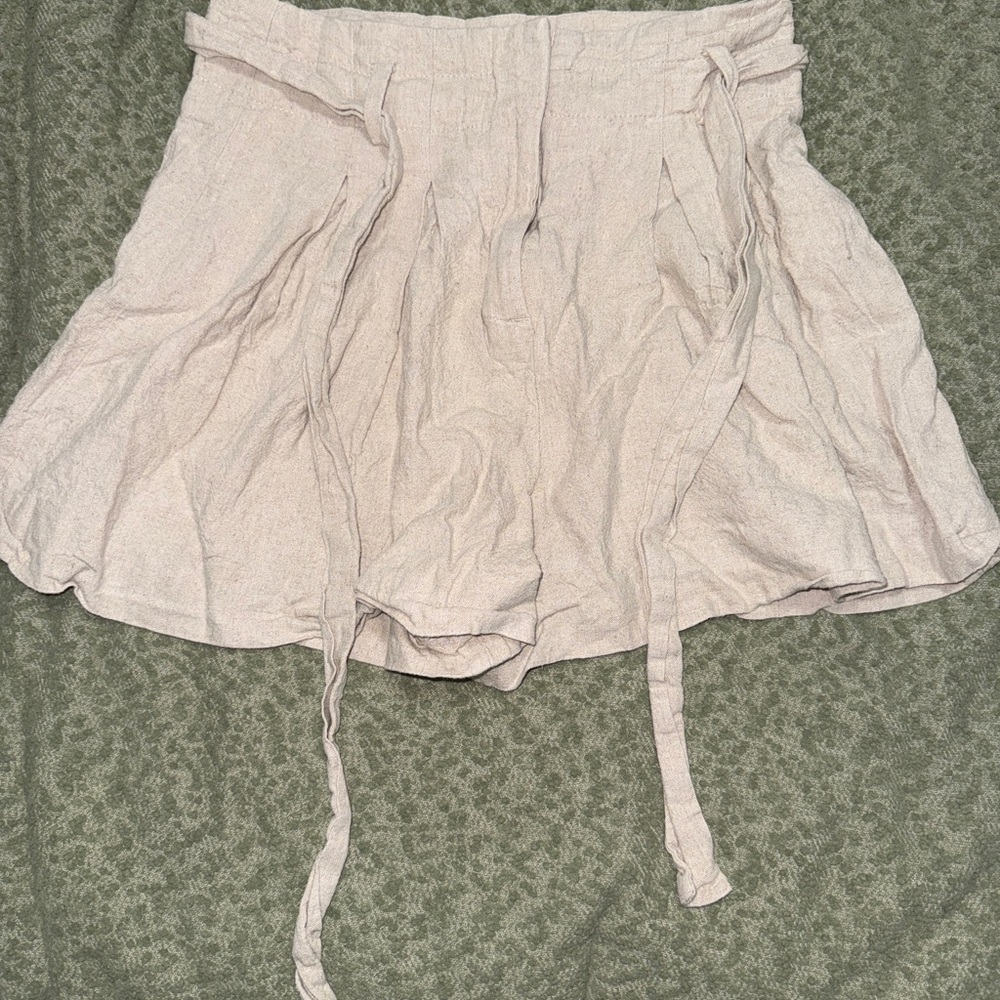 Zara Beige Linen Shorts with Tie